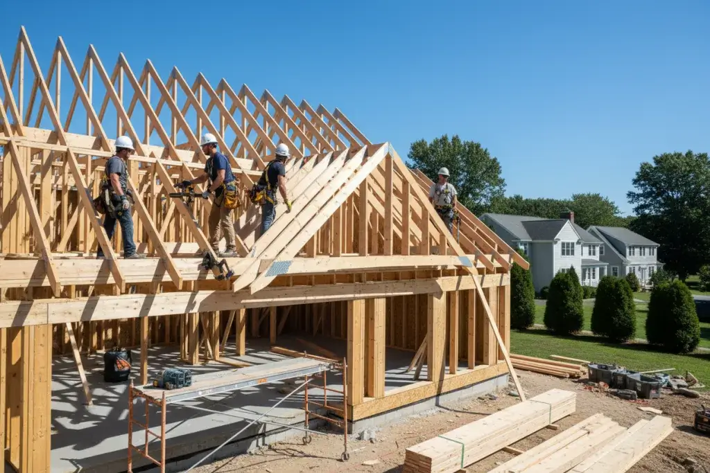 framing roof trusses custom home