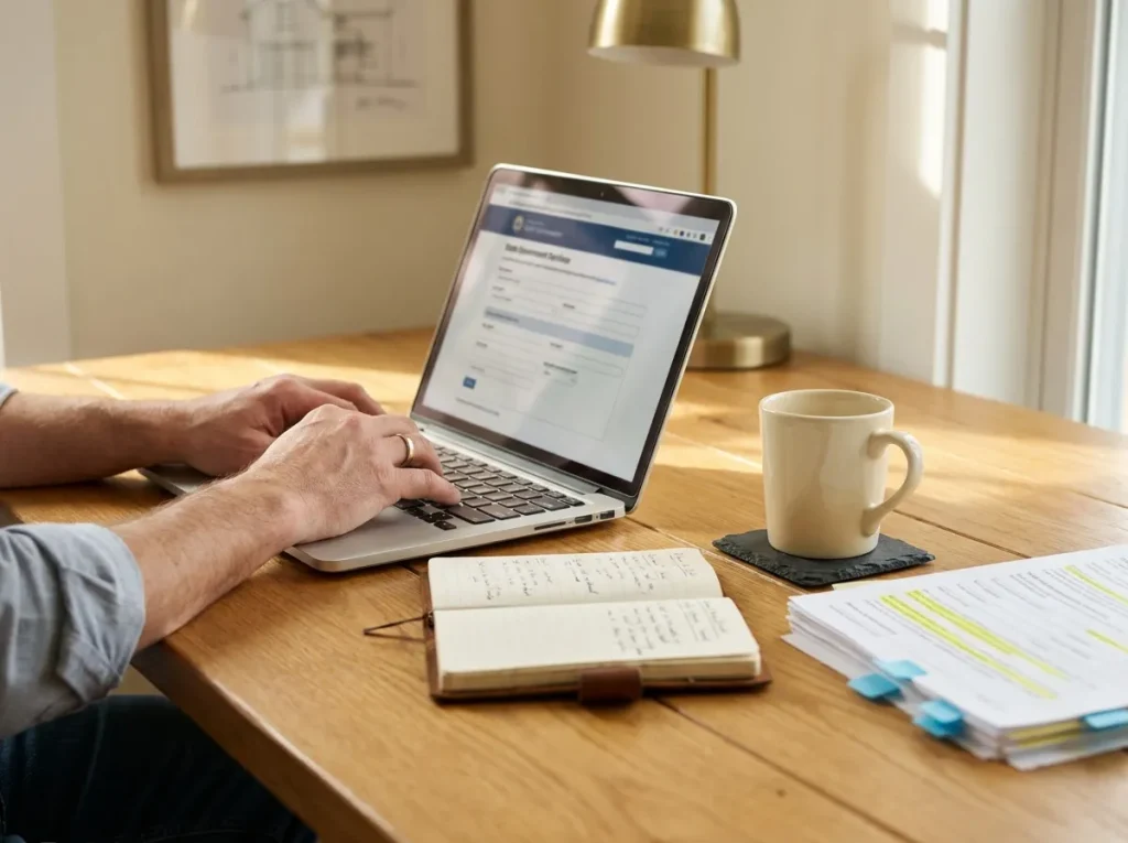 Massachusetts homeowner verifying Construction Supervisor License on mass.gov before hiring a design-build construction company